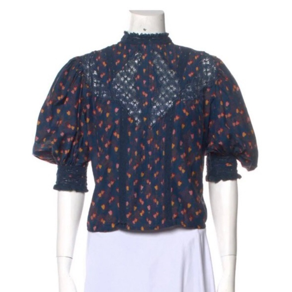 Farm Rio Blue Puff Sleeve top.